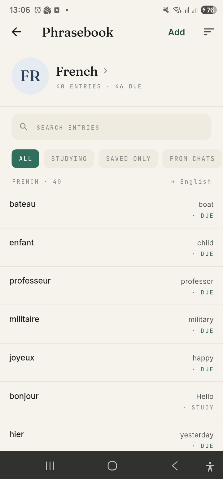 Phrasebook entries