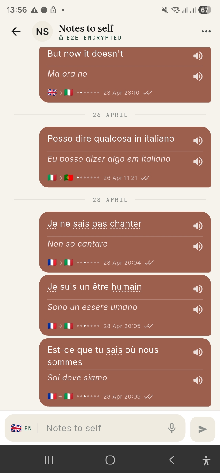 Messages with phrasebook words underlined